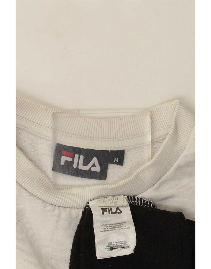 Fila Damen Grafik-Sweatshirt-Pullover UK 14 Mittelweiße Colourblock-Baumwolle