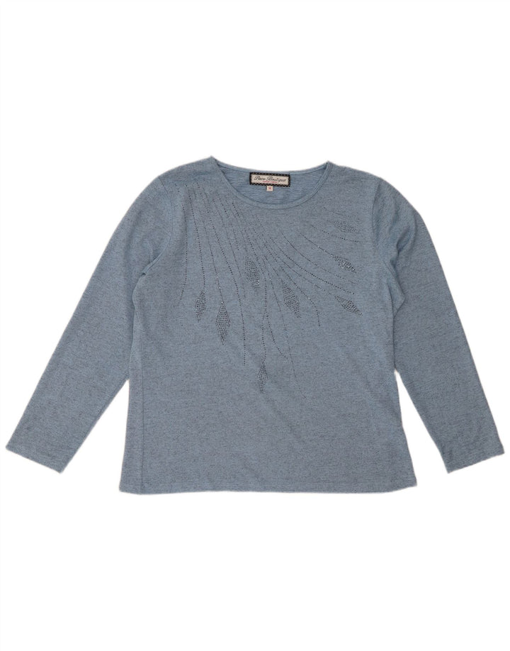 Paco Boutique Damen Top Langarm UK 14 Mittelblaues Blumenmuster aus Polyester