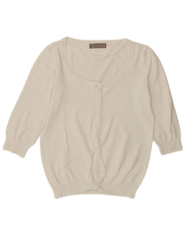 Zara Damen Strickjacke mit 3/4-Ärmeln, Gr. 40, Weiß