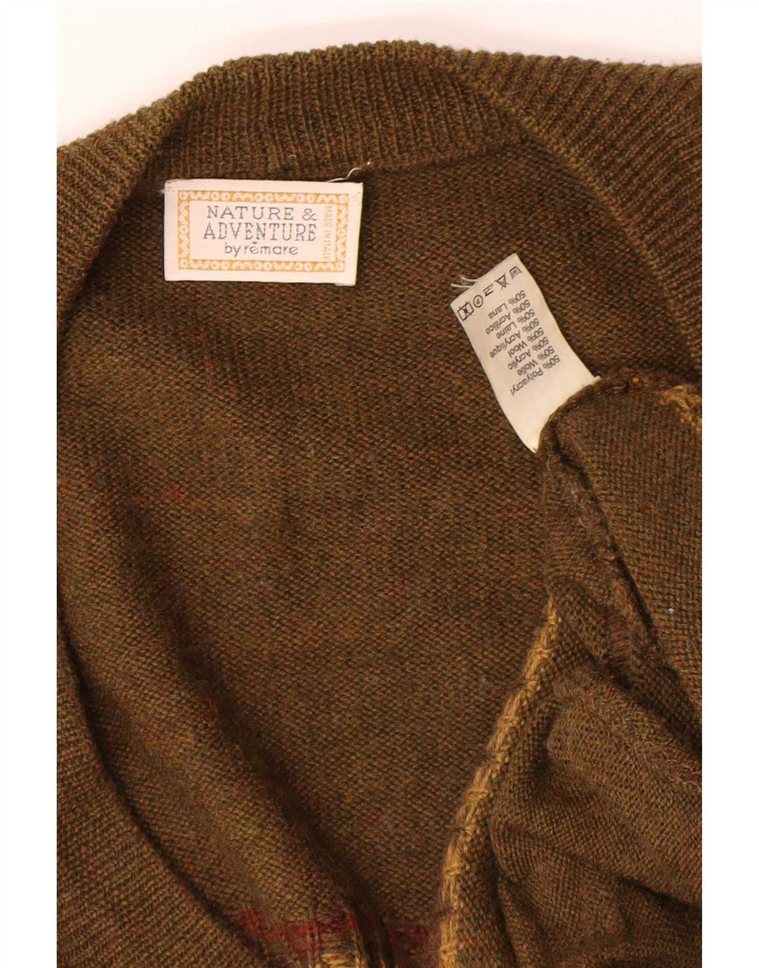 Vintage Herren Cardigan Pullover 2XL Khaki Geometrisch Polyacryl