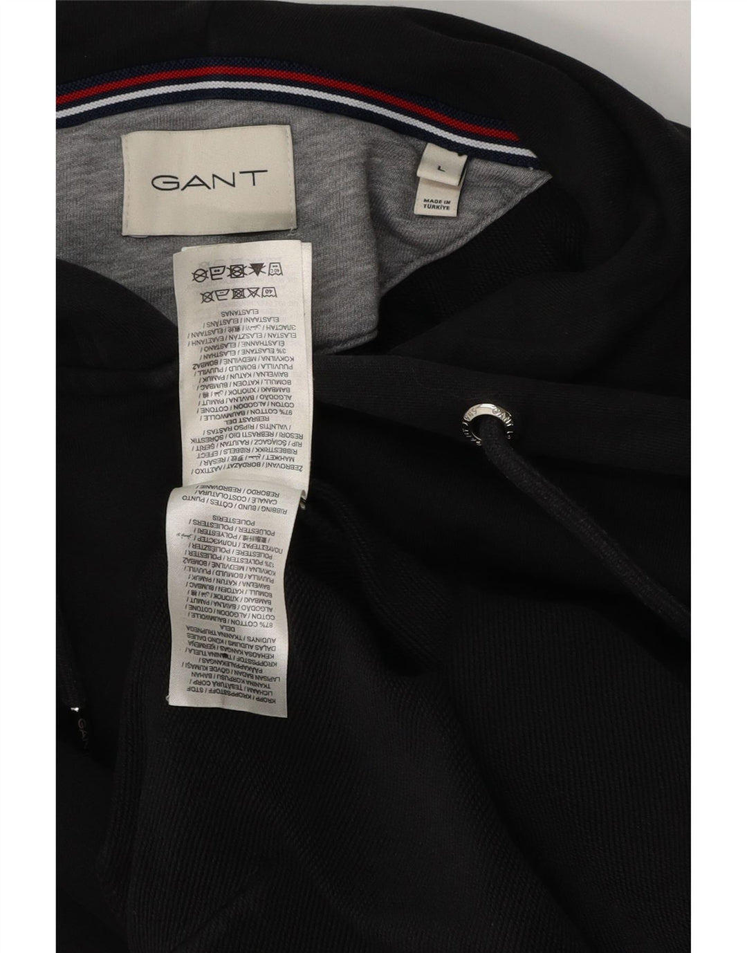 GANT Herren-Kapuzenpullover mit Reißverschluss, groß, aus schwarzer Baumwolle