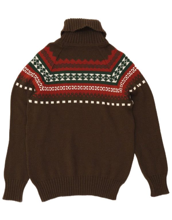 VINTAGE Herren Rollkragenpullover Pullover Small Khaki Fair Isle