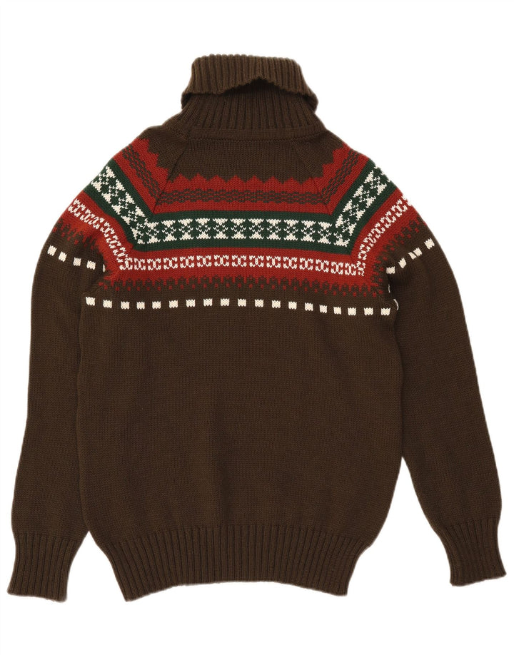 VINTAGE Herren Rollkragenpullover Pullover Small Khaki Fair Isle