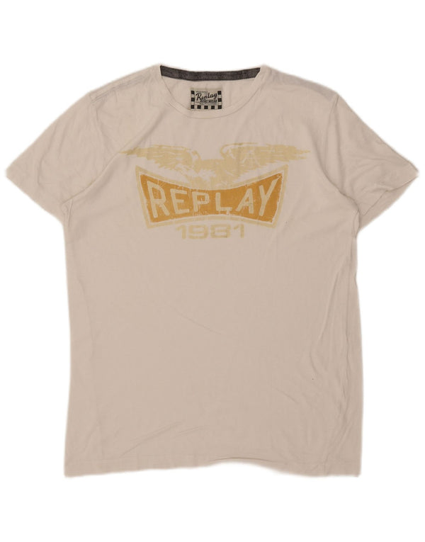Replay Herren Grafik-T-Shirt-Oberteil Mittelweiß