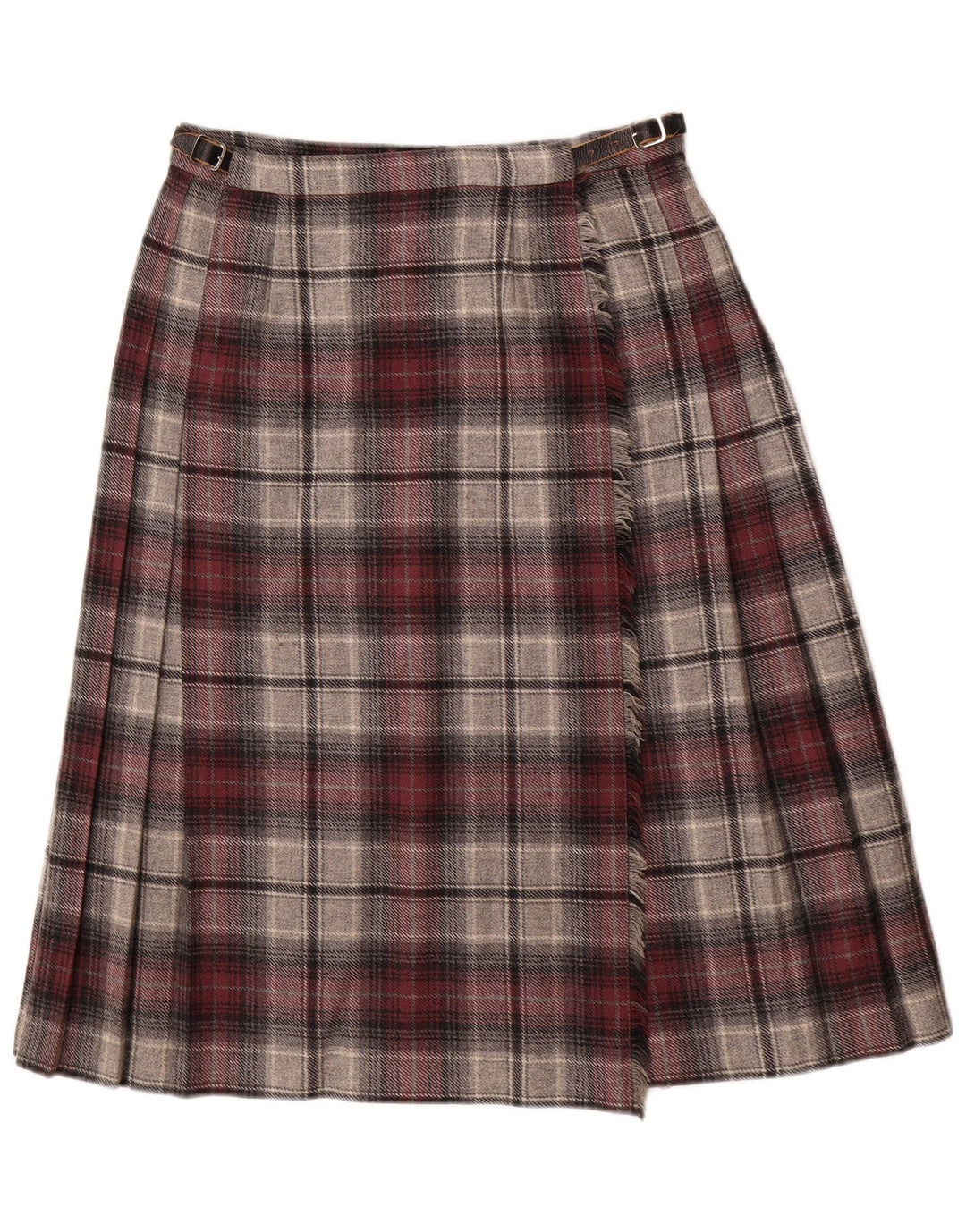 Deerstalker Damen Wickelrock mit Falten, W28, mittelrote karierte Wolle