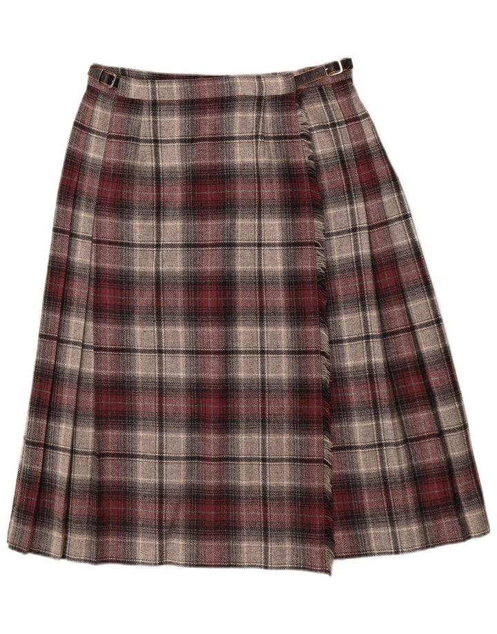 Deerstalker Damen Wickelrock mit Falten, W28, mittelrote karierte Wolle