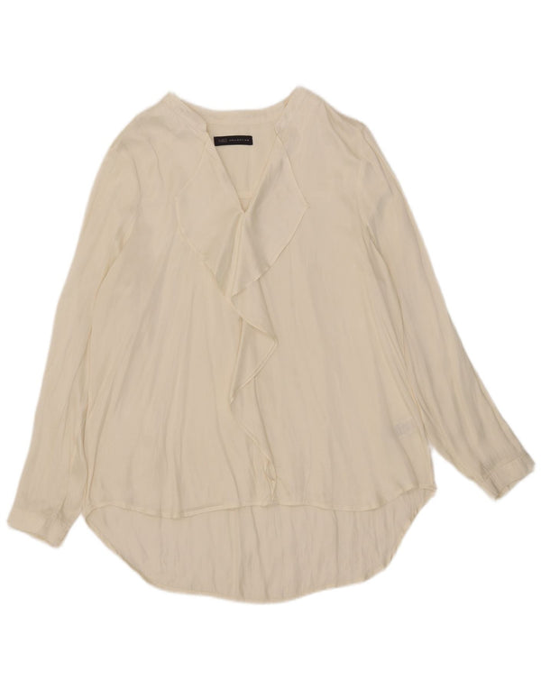 Marks & Spencer Womens Ruffle Front Long Sleeve Blouse Top UK 18 XL Beige