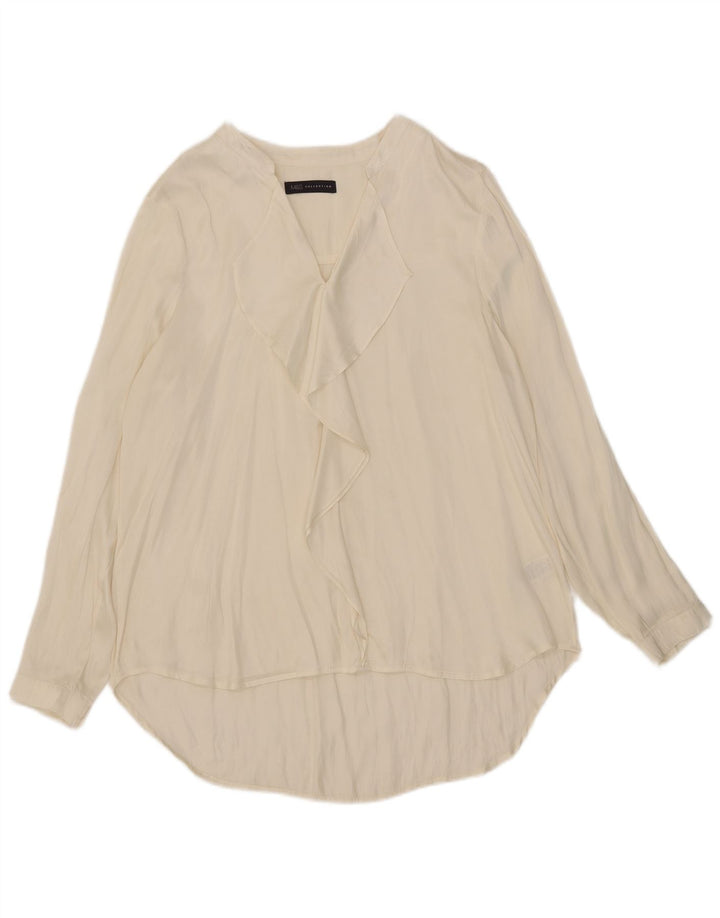 Marks & Spencer Damen-Langarmblusenoberteil mit Rüschen vorne, UK 18, XL, Beige