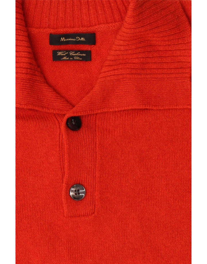 Massimo Dutti Herren-Pullover mit Knopfkragen, große orangefarbene Wolle