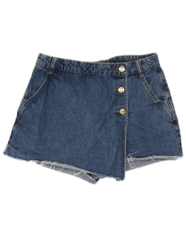 Zara Damen Jeans-Hotpants mit hoher Taille, mittelgroß, W28, Blau