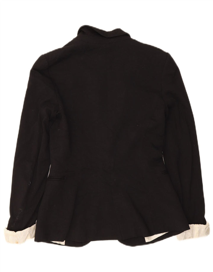 Zara Damen 1-Knopf-Blazerjacke UK 6 XS Schwarze Viskose