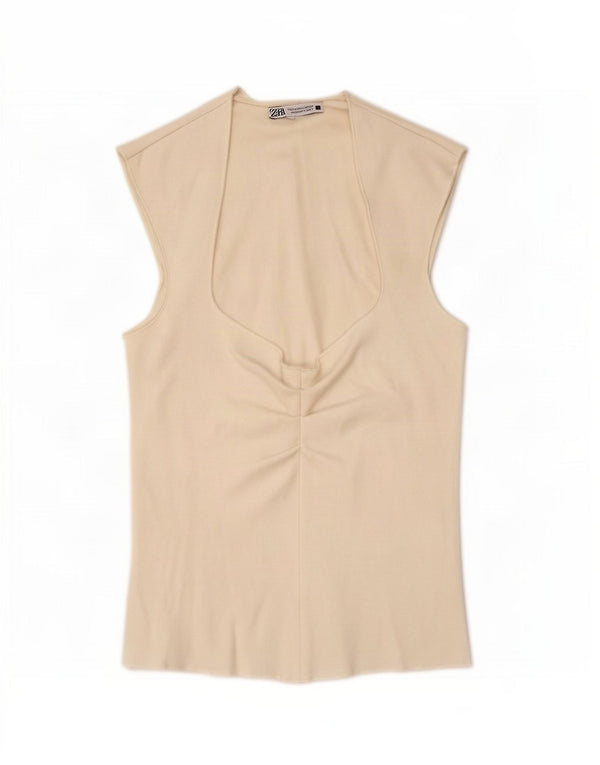 Zara Damen Crop Vest Top UK 8 Small Weiße Viskose