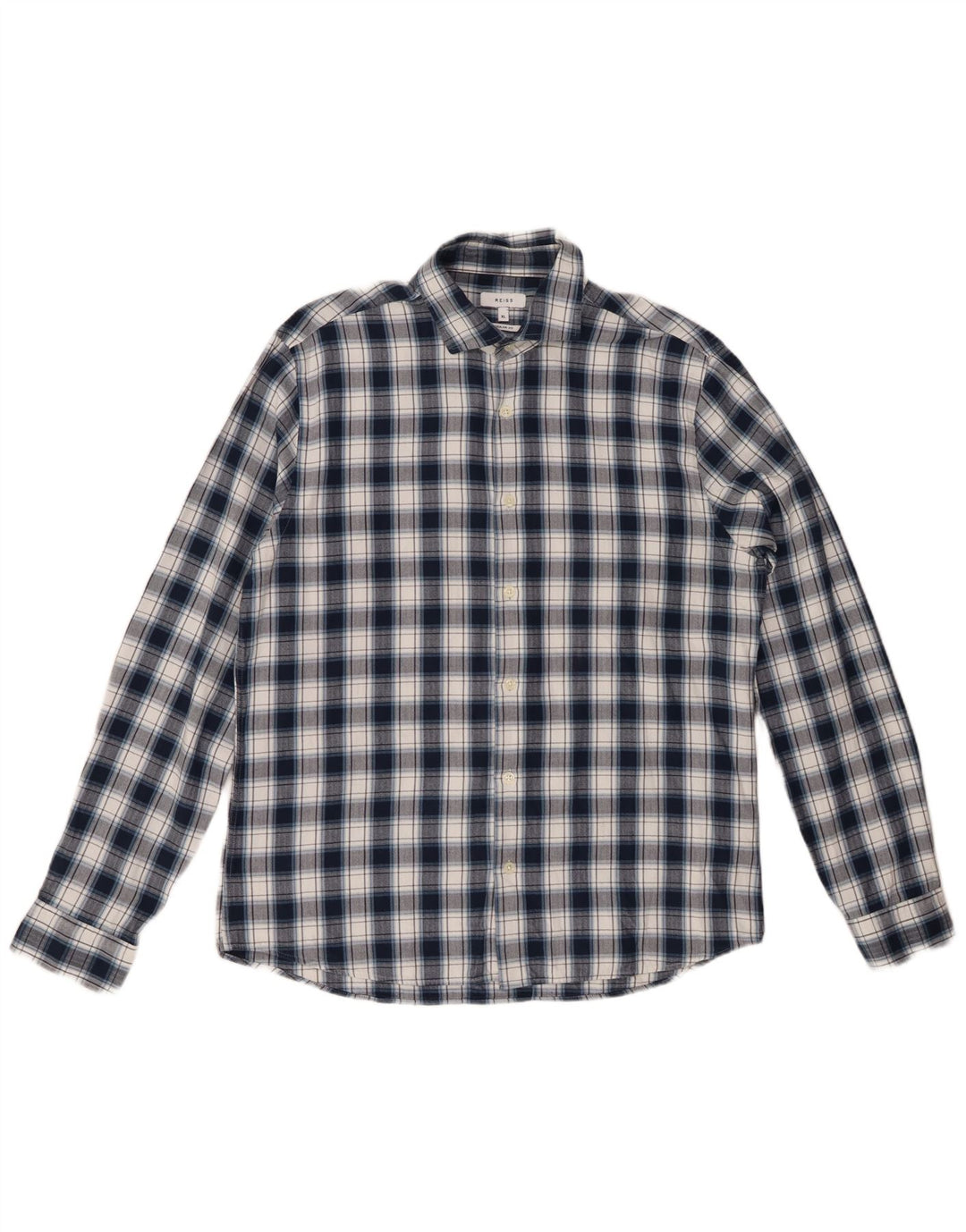 REISS Herren-Flanellhemd mit normaler Passform, XL, marineblau, kariert, Baumwolle