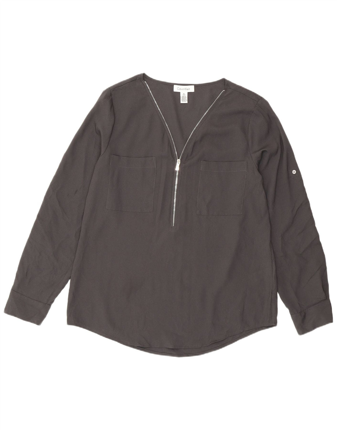 Calvin Klein Damen Langarm-Blusenoberteil UK 14 Mittelgraues Polyester