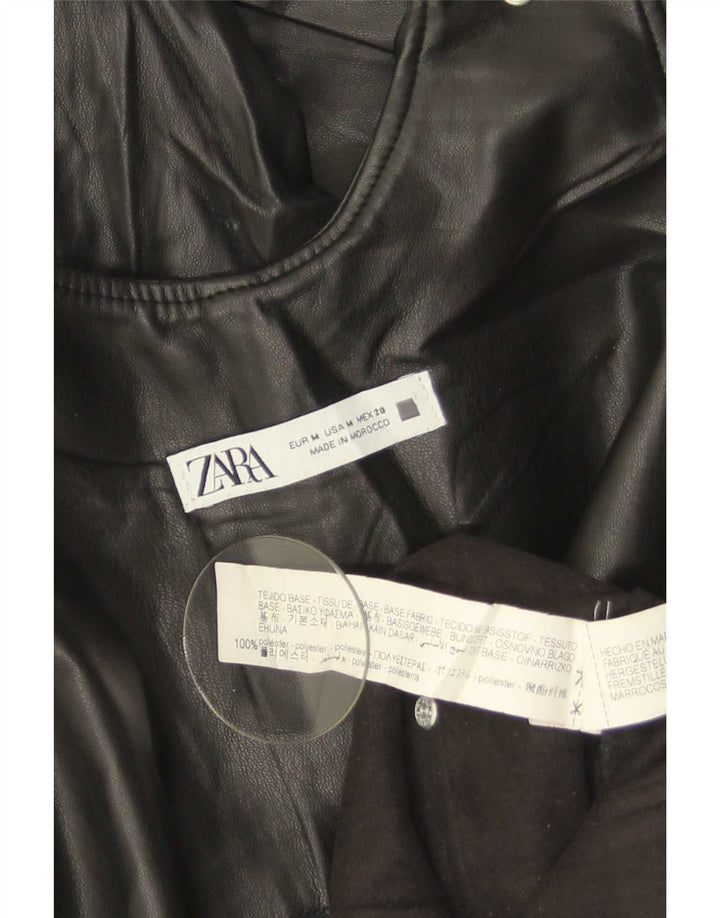 Zara Damen-Overall aus Kunstleder, ärmellos, Größe 44, mittelschwarz, Polyester