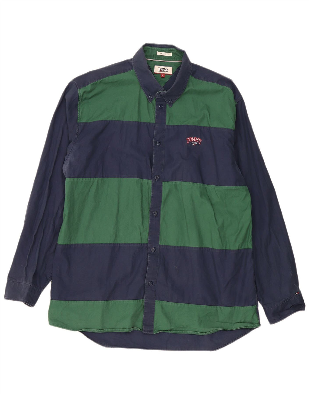 TOMMY HILFIGER Herren Relaxed Fit Hemd XL Marineblau Colourblock Baumwolle