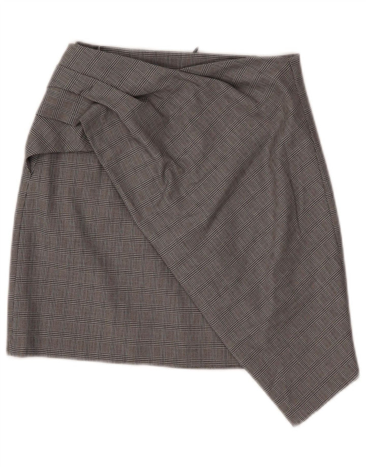 Zara Damen Mini Asymmetrischer Rock XS W26 Grau kariertes Polyamid