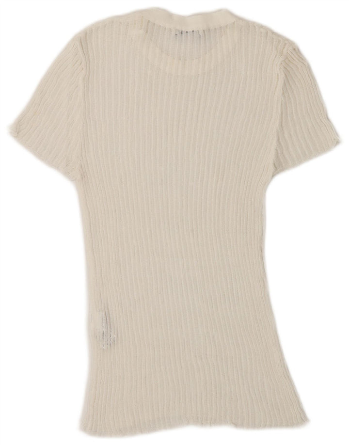Zara Damen T-Shirt Top UK 10 Small Weiße Viskose