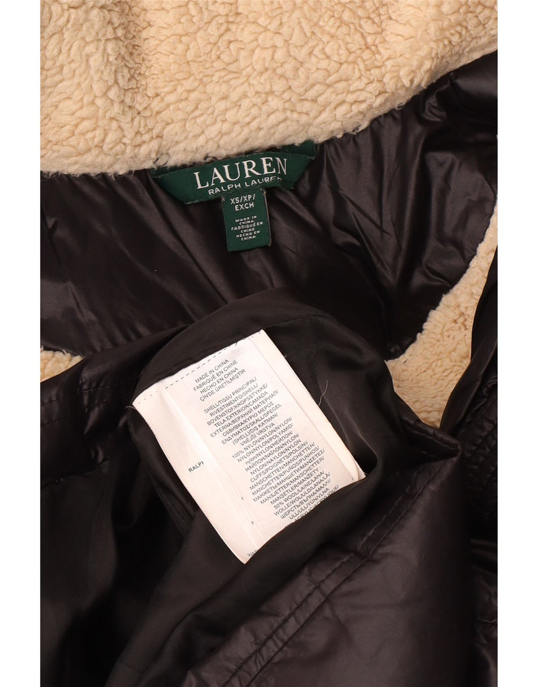 POLO RALPH LAUREN Wattierter Damenmantel mit Kapuze, UK 6, XS, Schwarz, Nylon, Winter