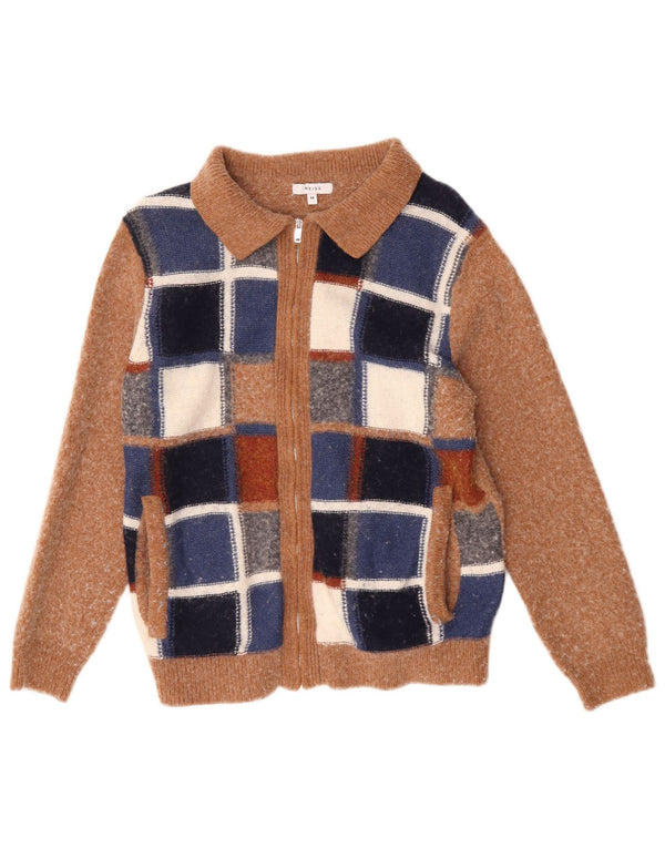 Reiss Damen-Pullover mit Reißverschluss am Hals, UK 14, mittelbraun, geometrisch