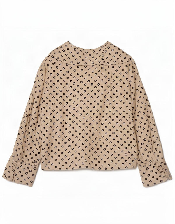Vintage Damen Crop 3/4 Ärmel Bluse Top UK 12 Mittelbeige gefleckt