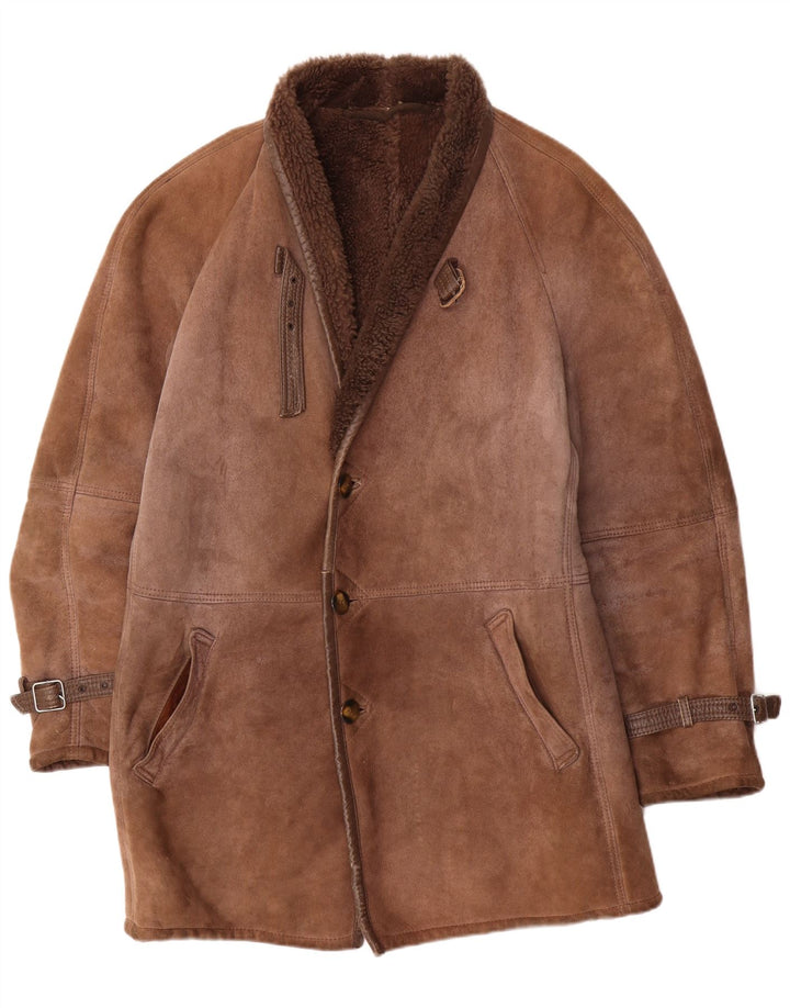 Vintage Herren Shearling Overcoat UK 40 Large Braun