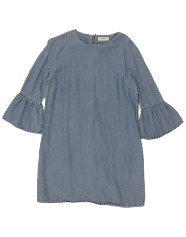 Zara Womens 3/4 Sleeve Denim Dress UK 14 Medium Blue Lyocell