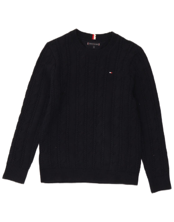 Tommy Hilfiger Jungen-Pullover mit U-Boot-Ausschnitt, 13–14 Jahre, marineblaue Baumwolle