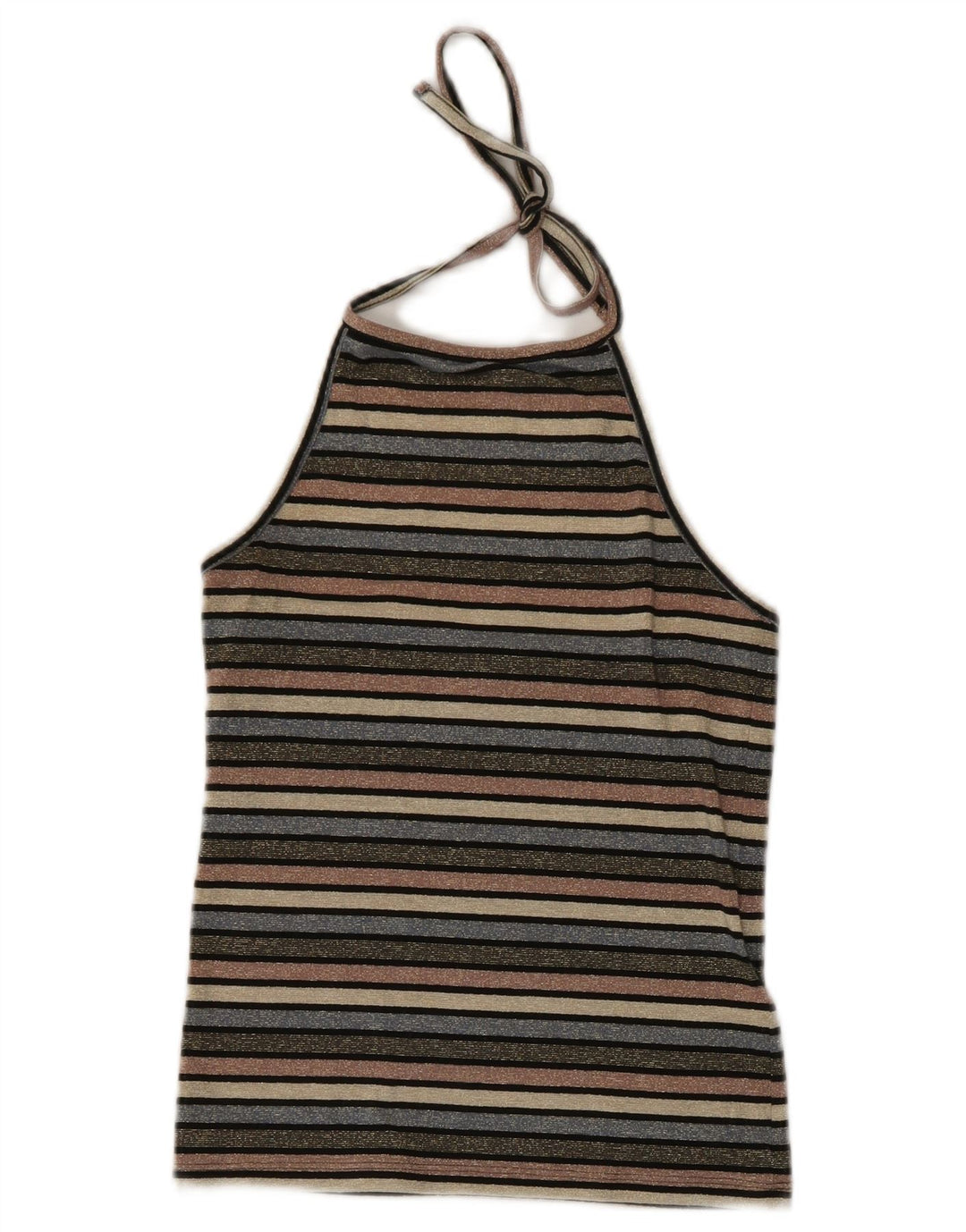 TOPSHOP Womens Crop Halter Top UK 10 Small Multicoloured Striped Polyester