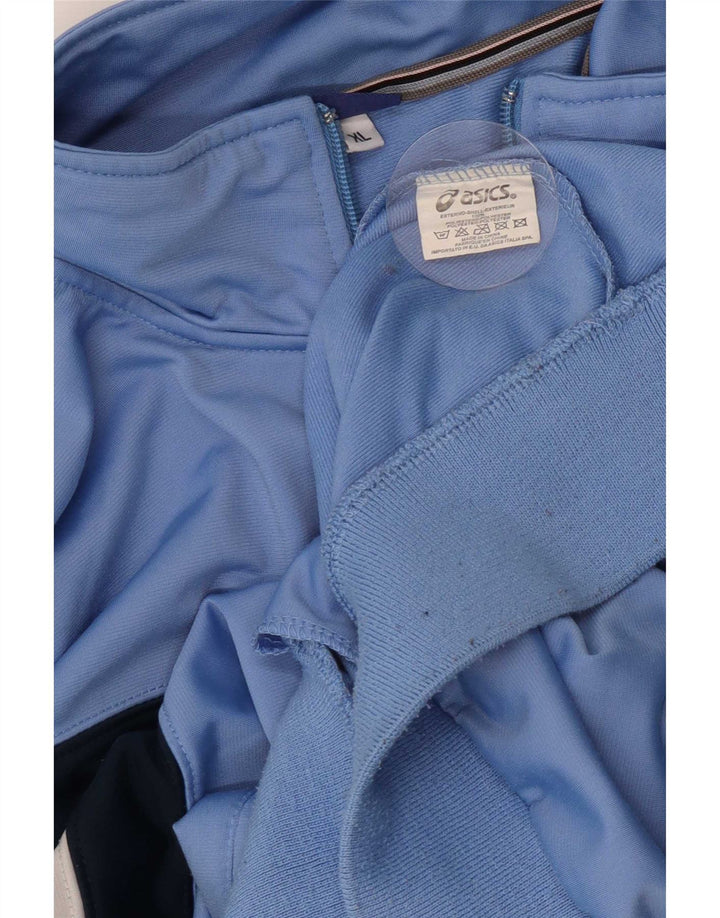Asics Herren-Trainingsanzug-Top-Jacke XL, blaues Farbblock-Polyester