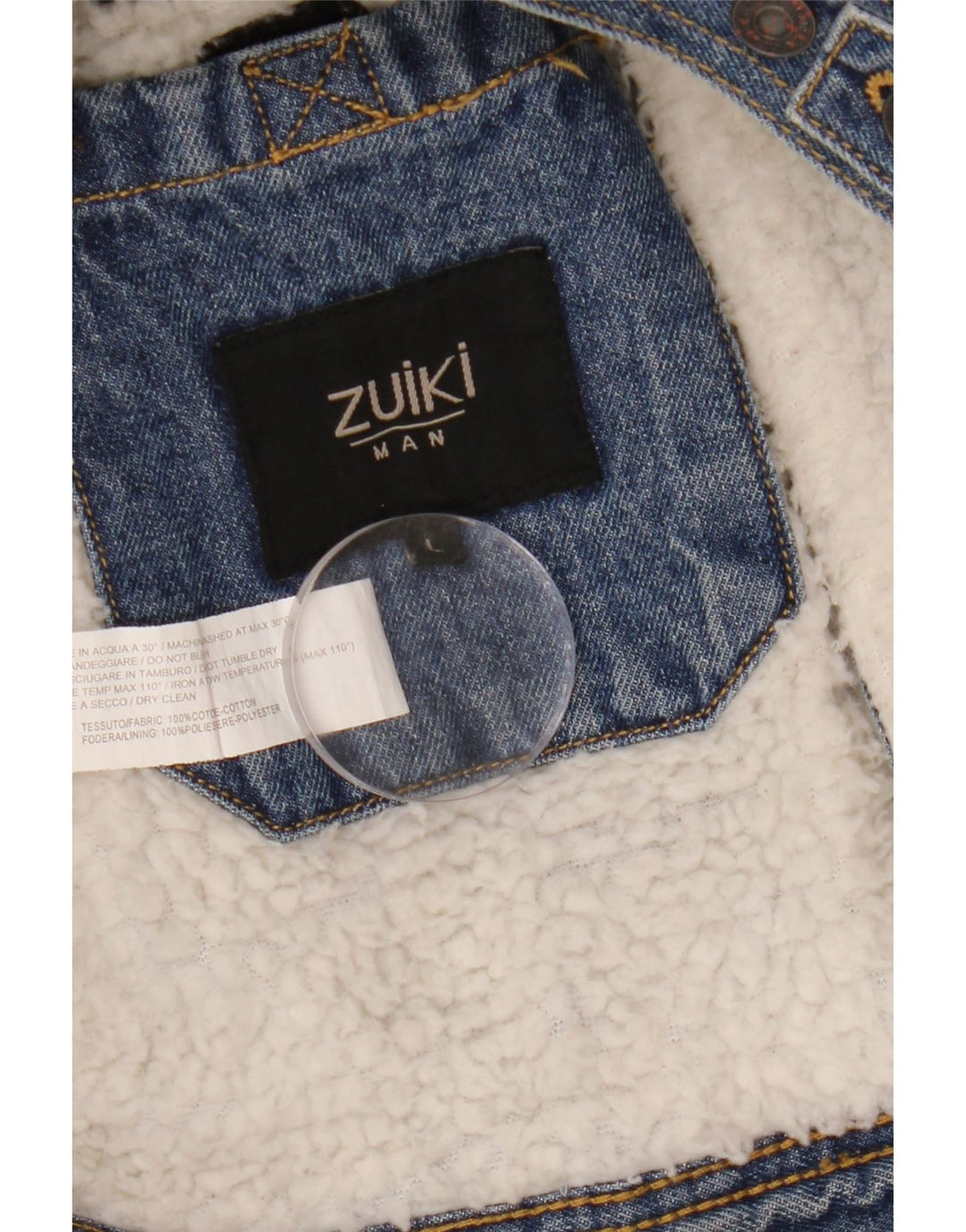 ZUIKI Mens Denim Sherpa Jacket UK 40 Large Blue Cotton
