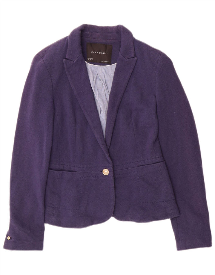 Zara Damen Crop 1-Knopf-Blazerjacke UK 12 Mittelmarineblaue Baumwolle