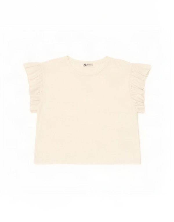Zara Damen T-Shirt Top UK 16 Large Weiße Baumwolle