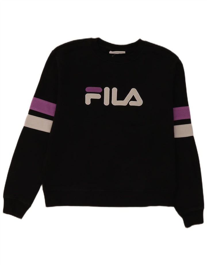 Fila Damen Grafik-Sweatshirt-Pullover UK 16 Large Schwarz Colourblock