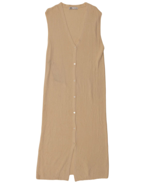 Zara Damen Maxi-Ärmelloses Pulloverkleid UK 10 Small Beige Viskose