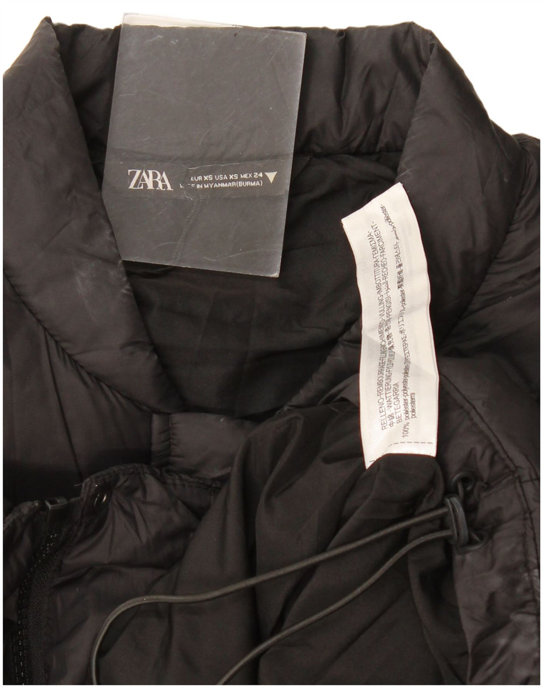 Zara Damen Loose Fit Crop Wattierte Jacke UK 6 XS Schwarz Polyester