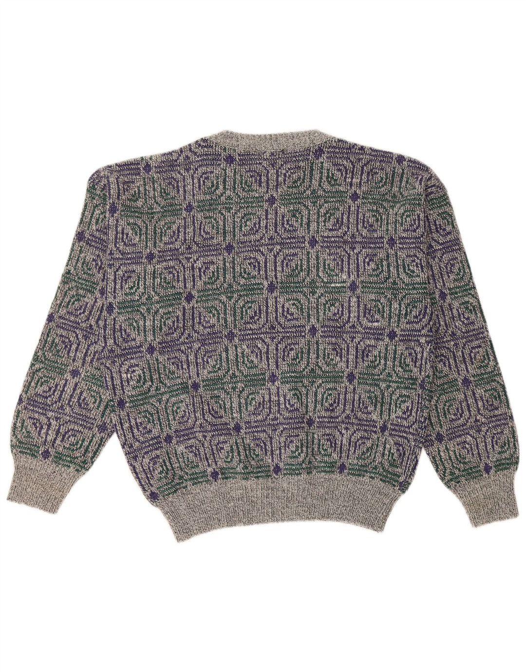 I LEVRIERI Herren-Pullover mit Rundhalsausschnitt, mittelgrau, geometrisch, Polyacryl