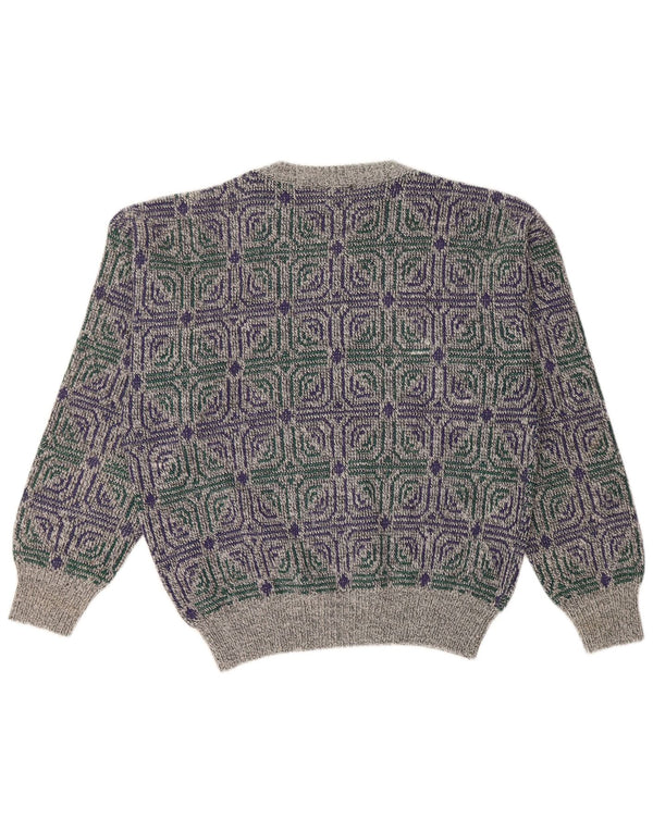 I LEVRIERI Mens Crew Neck Jumper Sweater Medium Grey Geometric Polyacrylic