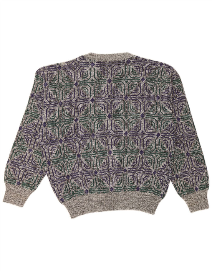 I LEVRIERI Herren-Pullover mit Rundhalsausschnitt, mittelgrau, geometrisch, Polyacryl