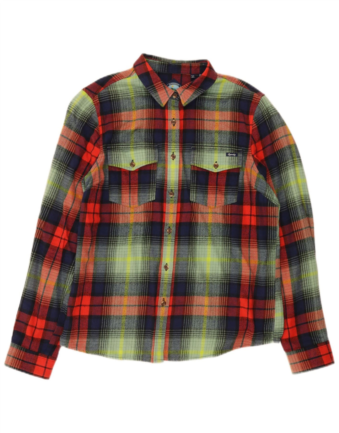 Superdry Damen-Flanellhemd, Größe M, mehrfarbig, kariert, Baumwolle, UK 12