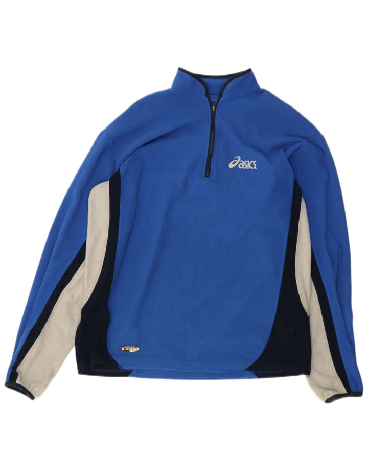 Asics Herren-Fleecepullover mit Reißverschluss am Hals, großes blaues Farbblock-Polyester