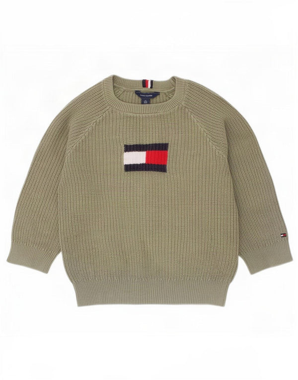 Tommy Hilfiger Jungen-Pullover mit grafischem U-Boot-Ausschnitt, 4–5 Jahre, XS, Khaki