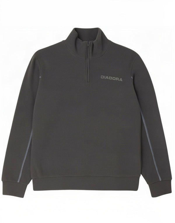 Diadora Herren-Fleecepullover mit Reißverschluss am Hals, mittelgraues Polyester
