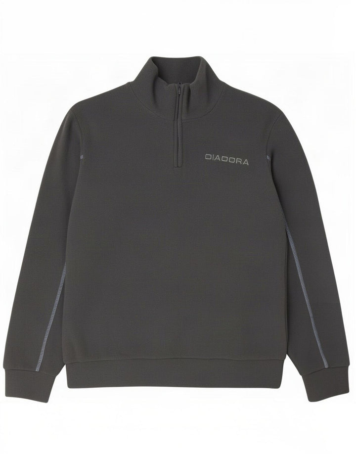 Diadora Herren-Fleecepullover mit Reißverschluss am Hals, mittelgraues Polyester