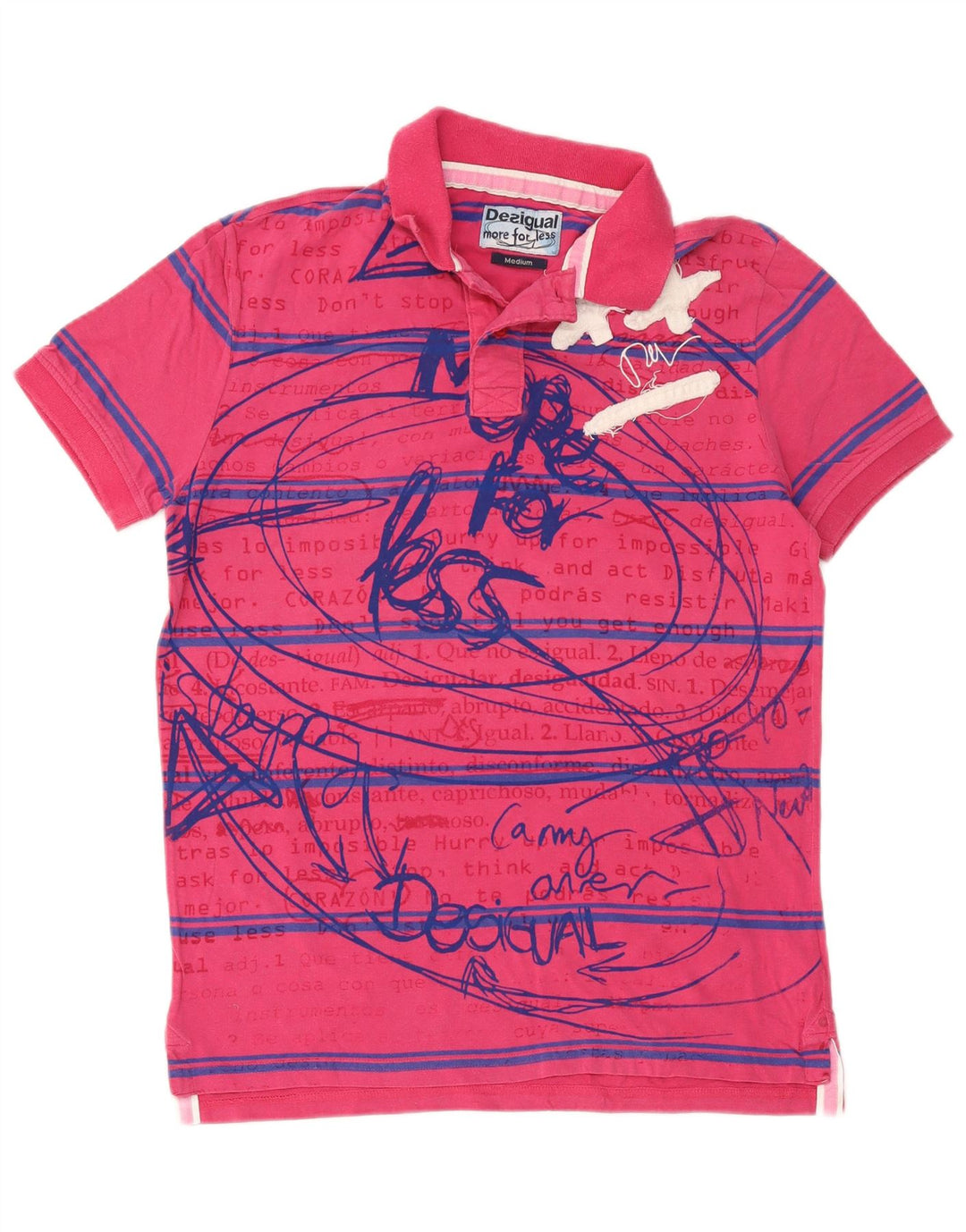 Desigual Herren-Poloshirt mit Grafik, mittelrosa, gestreift, Baumwolle