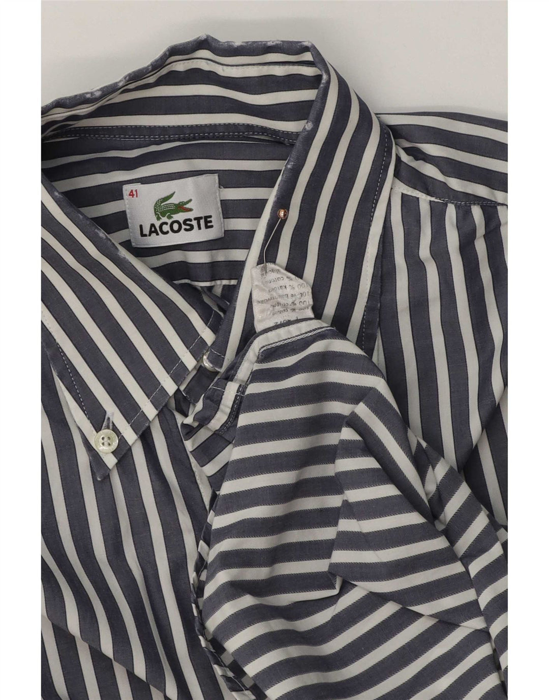Lacoste Herrenhemd Größe 41 Mittelmarineblaue Nadelstreifen-Baumwolle