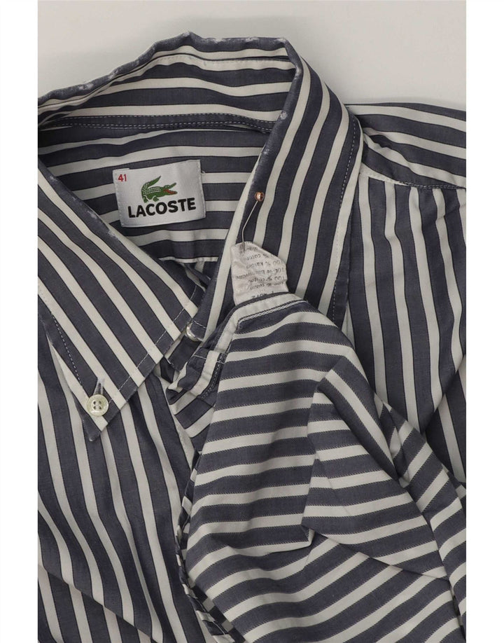 Lacoste Herrenhemd Größe 41 Mittelmarineblaue Nadelstreifen-Baumwolle