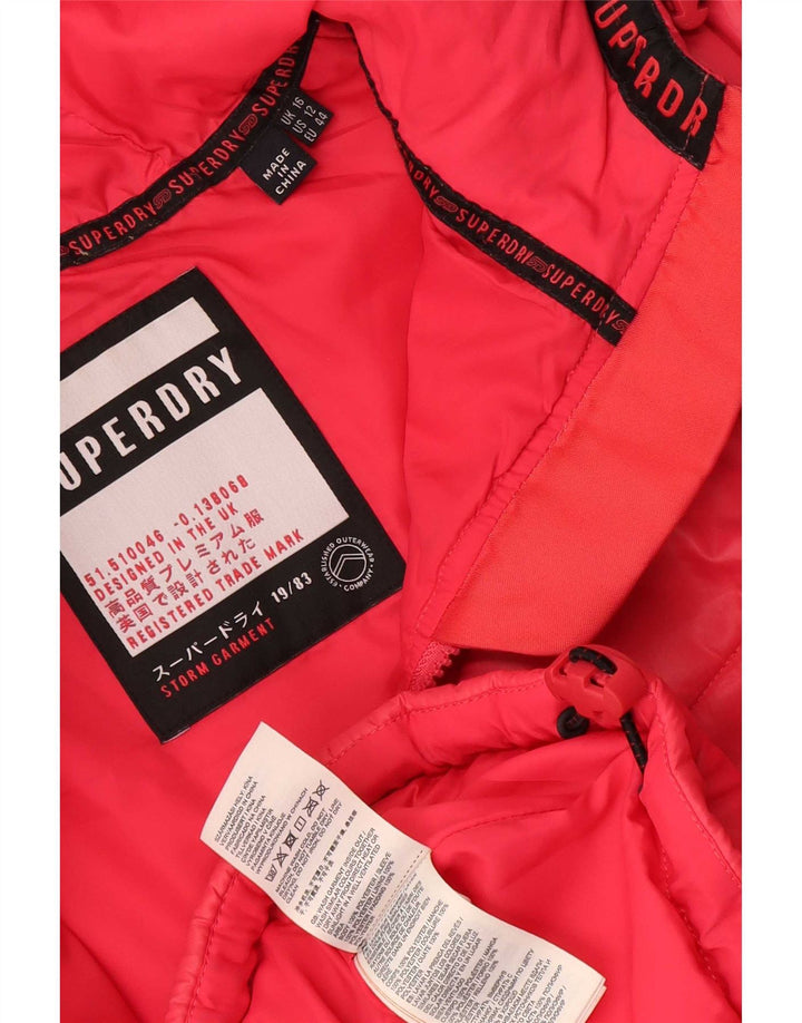Superdry Wattierte Damenjacke mit Kapuze, UK 16, groß, rosa geflecktes Polyester