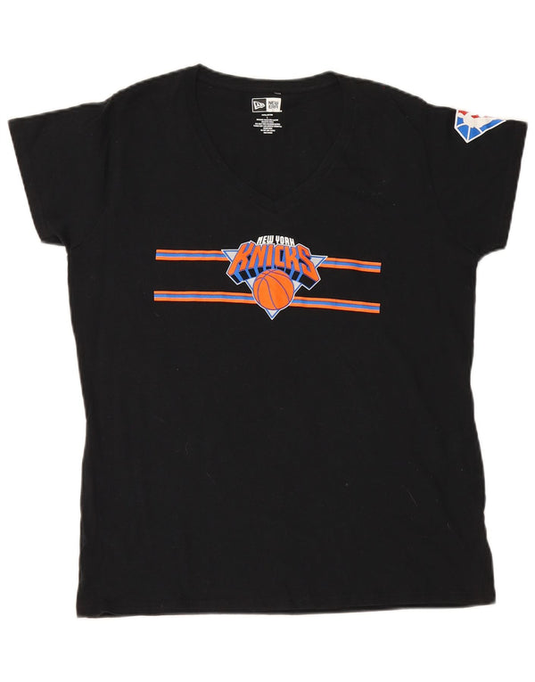 New Era Damen New York Knicks Grafik-T-Shirt-Oberteil UK 16 Large Schwarz Baumwolle