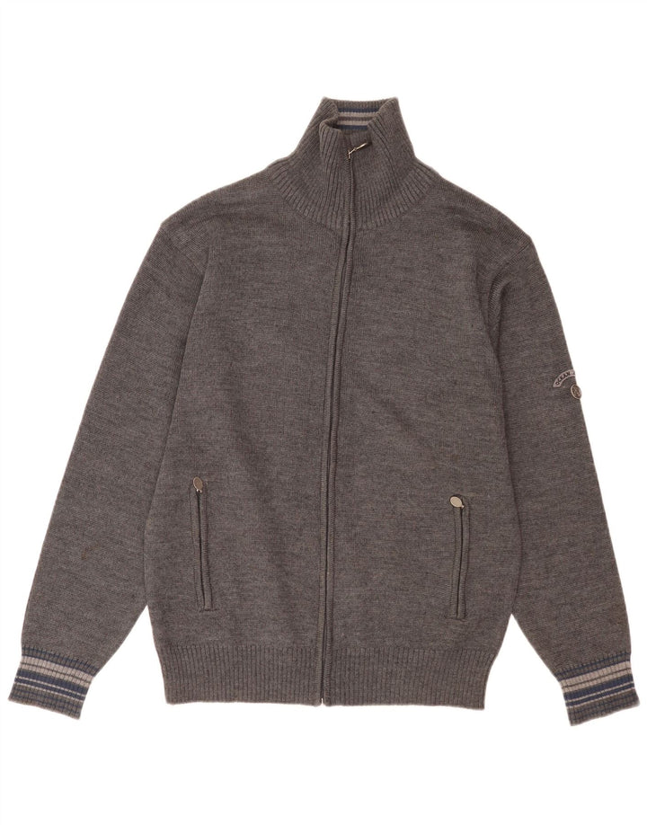 Vintage Herren Cardigan Pullover XL Graue Schurwolle